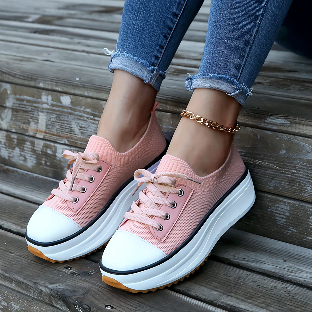 Knit Sock Upper Lace Up Chunky Platform Flatform Sneakers Women