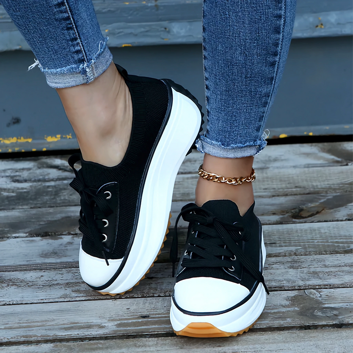 Knit Sock Upper Lace Up Chunky Platform Flatform Sneakers Women