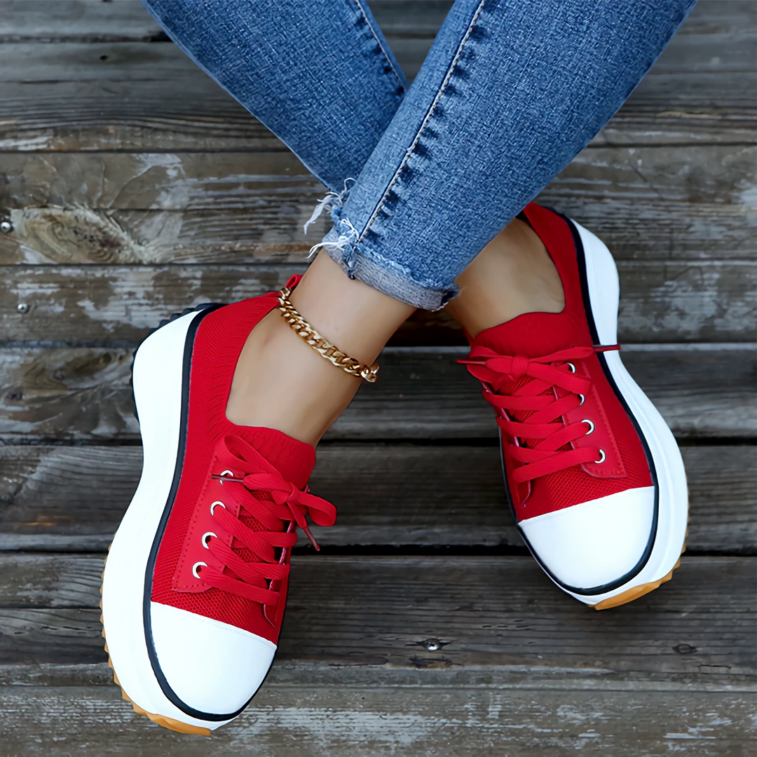 Knit Sock Upper Lace Up Chunky Platform Flatform Sneakers Women