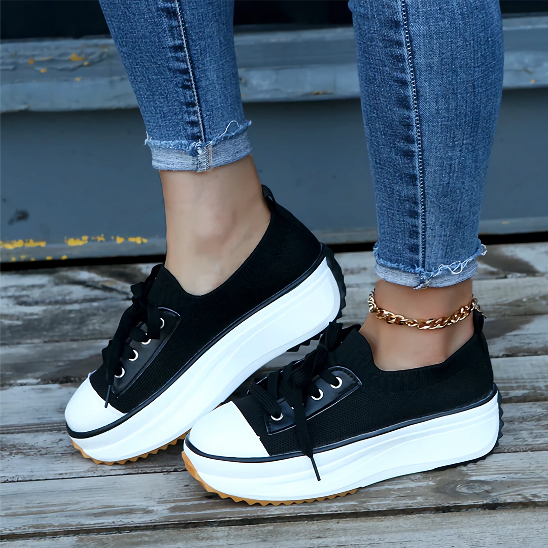Knit Sock Upper Lace Up Chunky Platform Flatform Sneakers Women