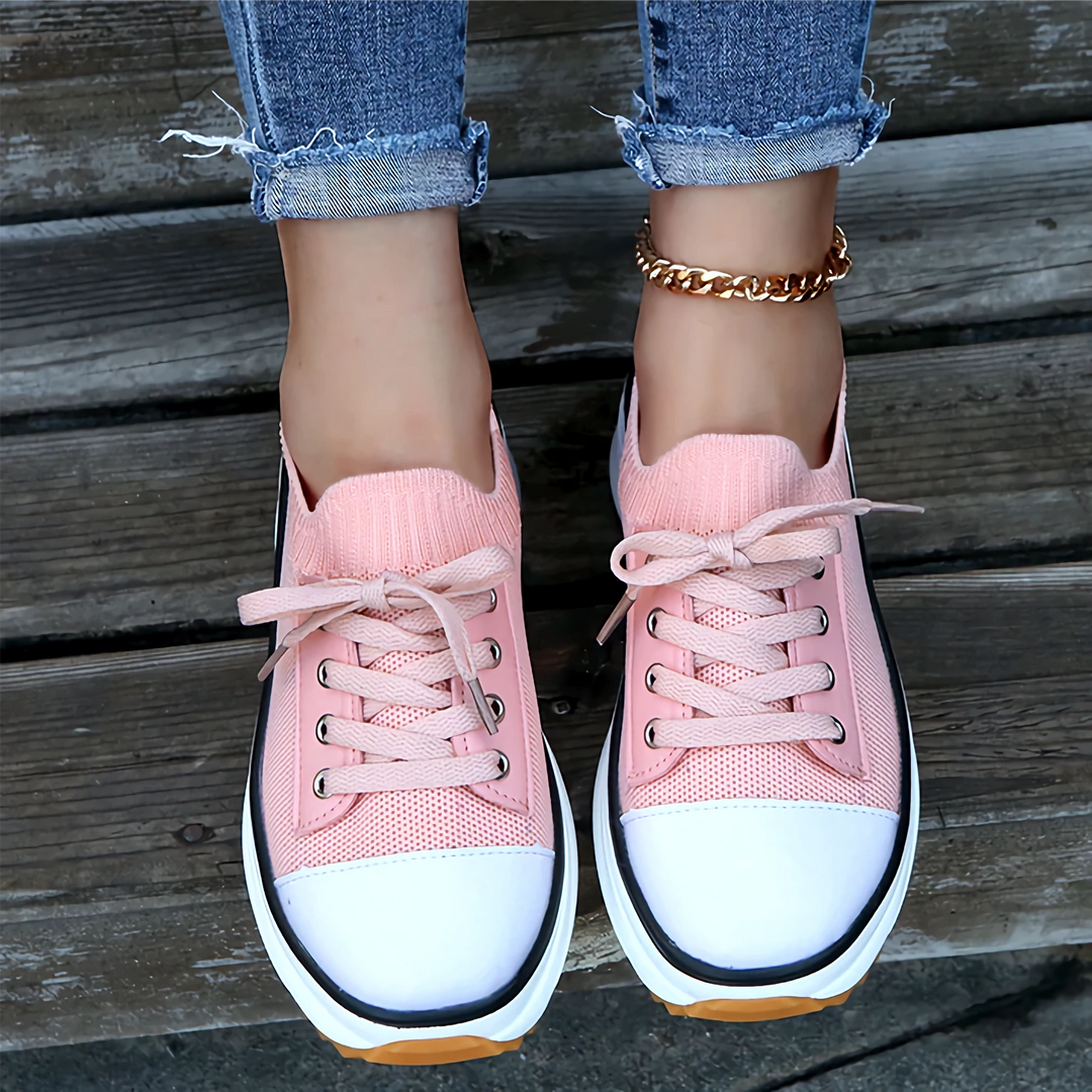Knit Sock Upper Lace Up Chunky Platform Flatform Sneakers Women