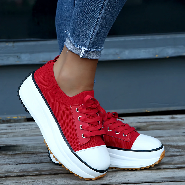 Knit Sock Upper Lace Up Chunky Platform Flatform Sneakers Women