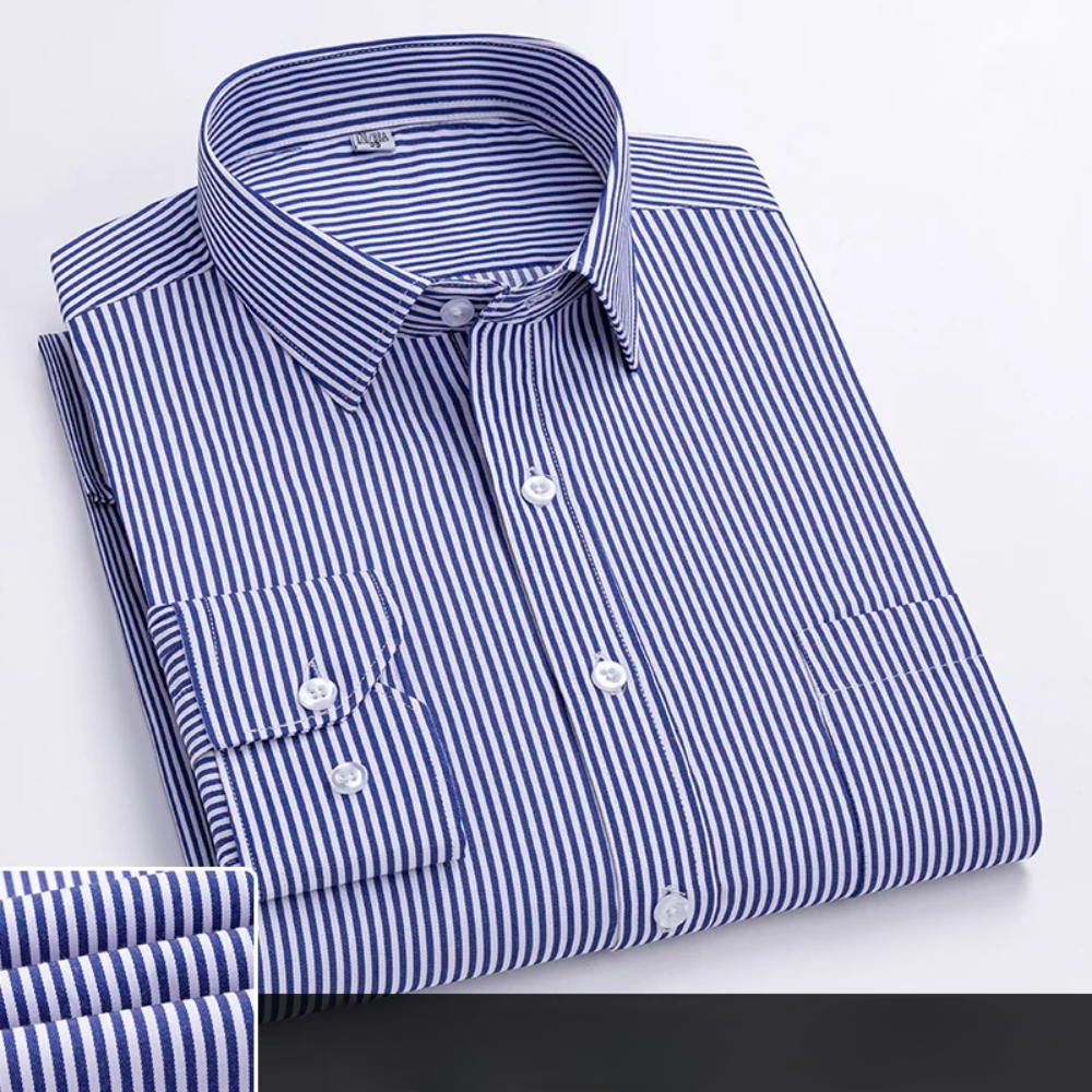 Striped Chest Pocket Long Sleeve Slim Fit Dress Shirt