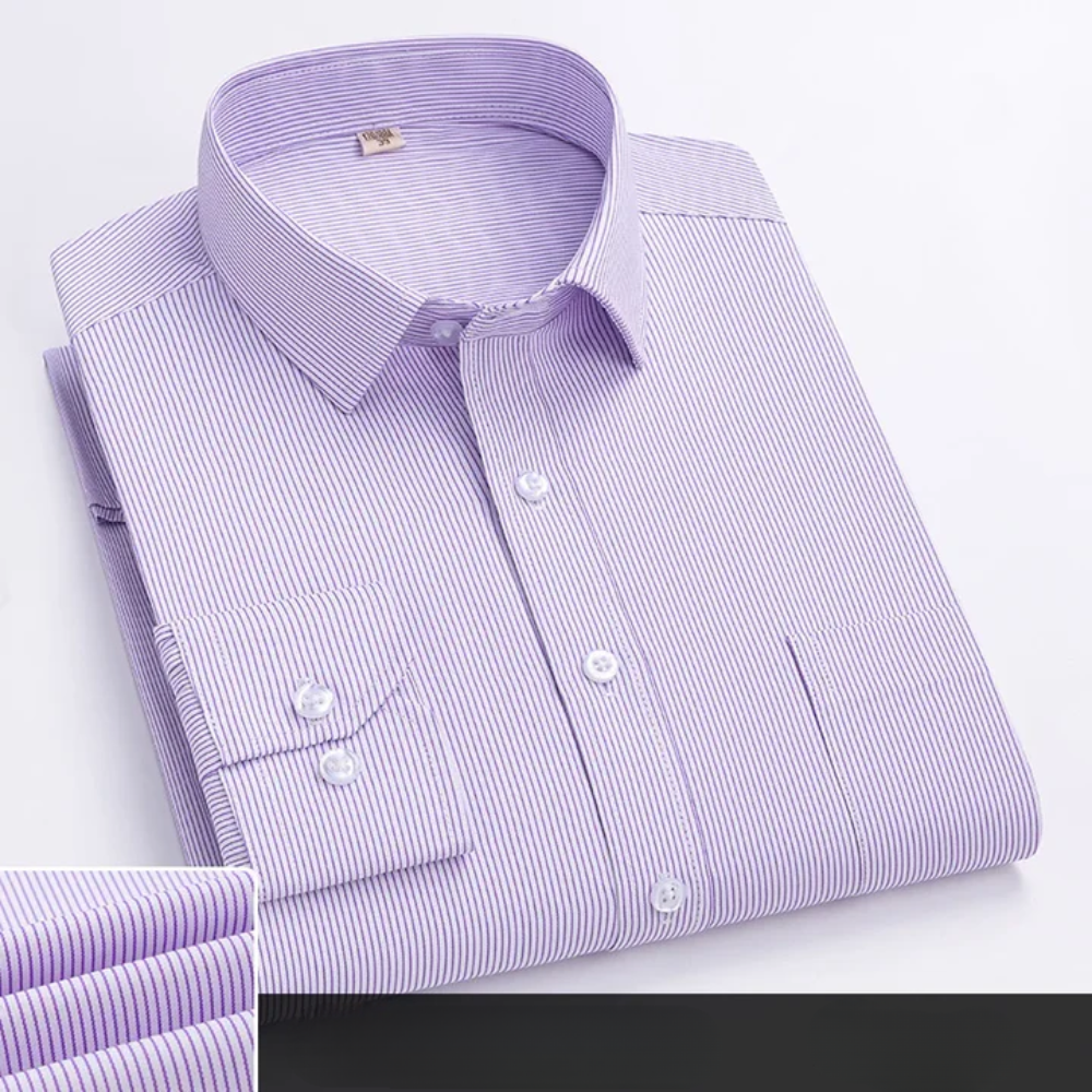 Striped Chest Pocket Long Sleeve Slim Fit Dress Shirt