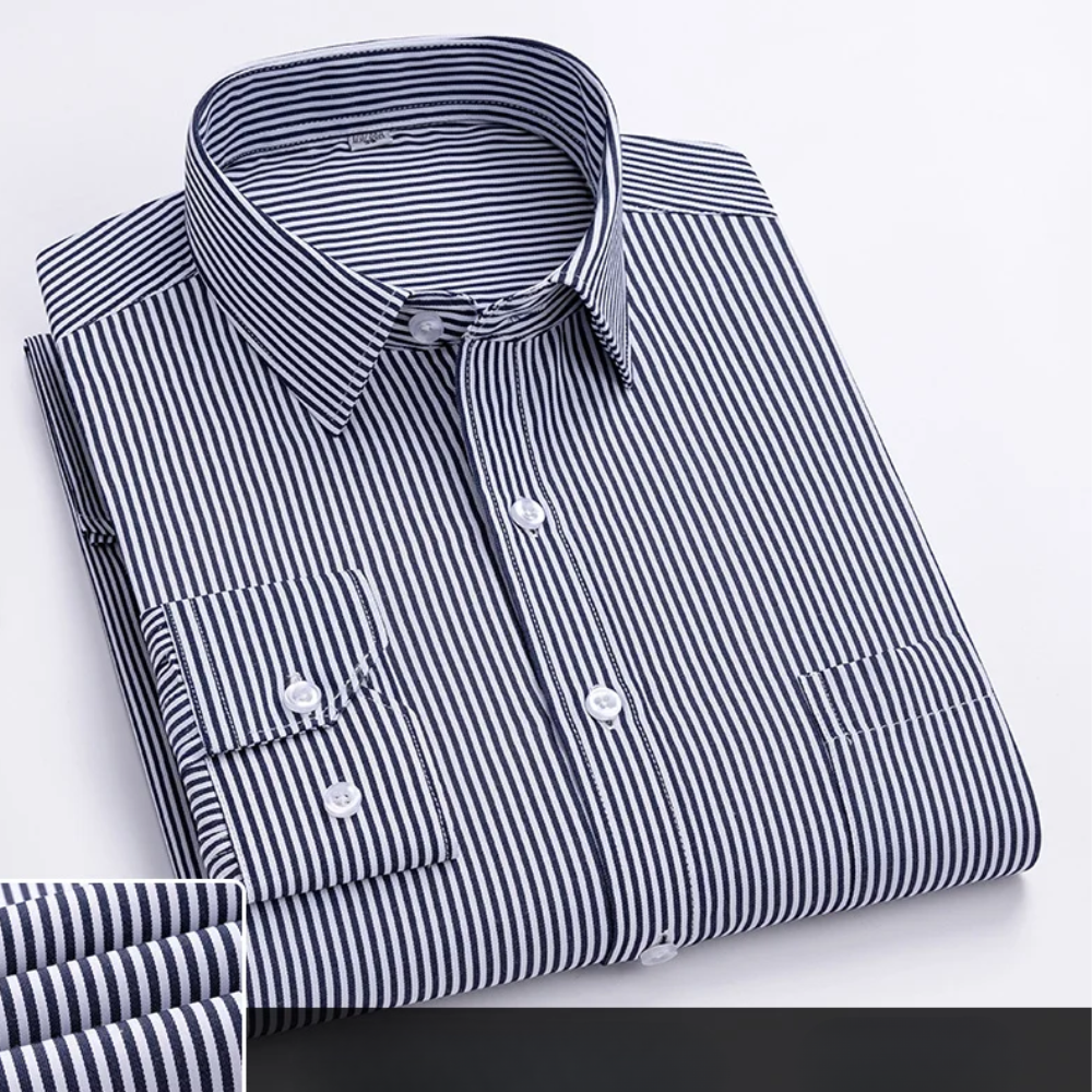 Striped Chest Pocket Long Sleeve Slim Fit Dress Shirt