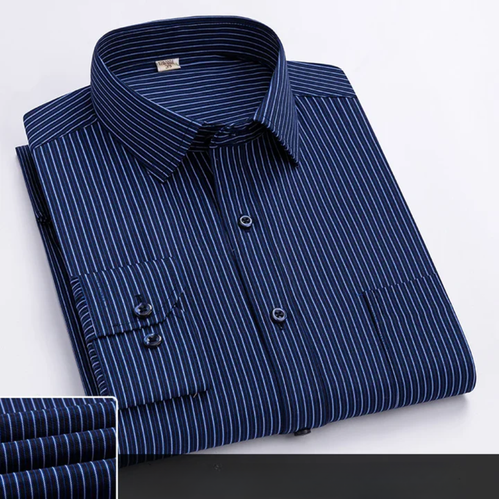 Striped Chest Pocket Long Sleeve Slim Fit Dress Shirt