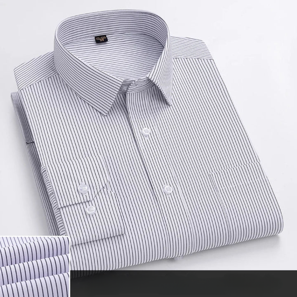 Striped Chest Pocket Long Sleeve Slim Fit Dress Shirt