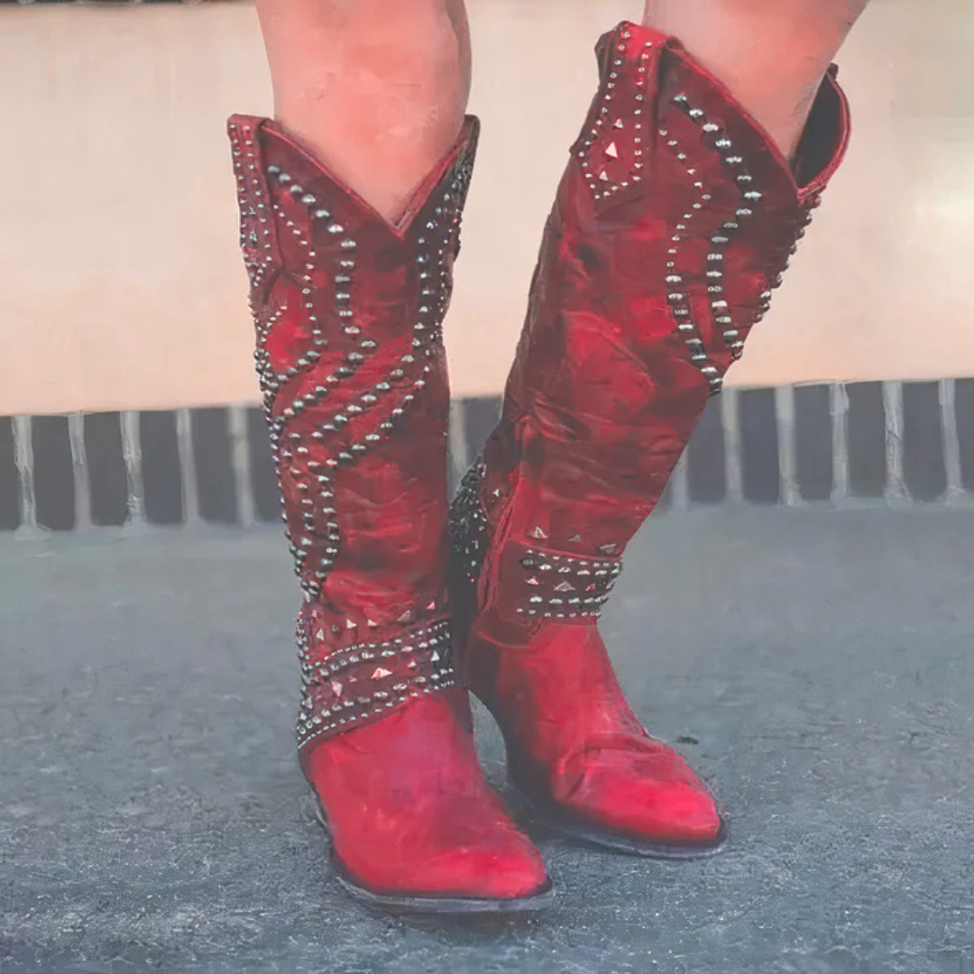 Studded Knee High Western Cowboy Boots Women