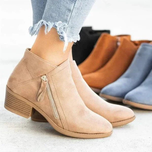 Harlow | Women's Suede Block Heel Ankle Boots with Side Zip