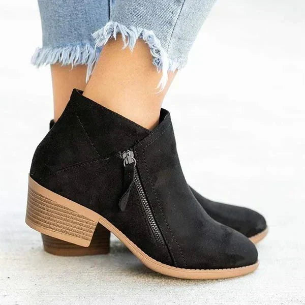 Harlow | Women's Suede Block Heel Ankle Boots with Side Zip