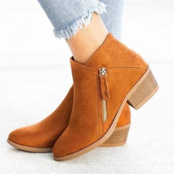 Harlow | Women's Suede Block Heel Ankle Boots with Side Zip