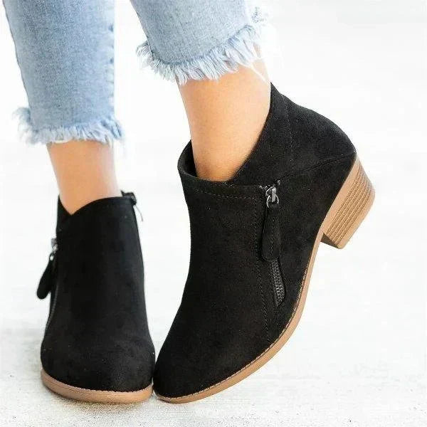 Harlow | Women's Suede Block Heel Ankle Boots with Side Zip