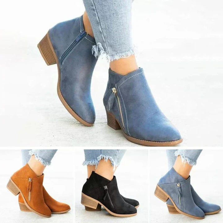 Harlow | Women's Suede Block Heel Ankle Boots with Side Zip