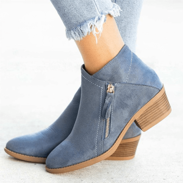 Harlow | Women's Suede Block Heel Ankle Boots with Side Zip