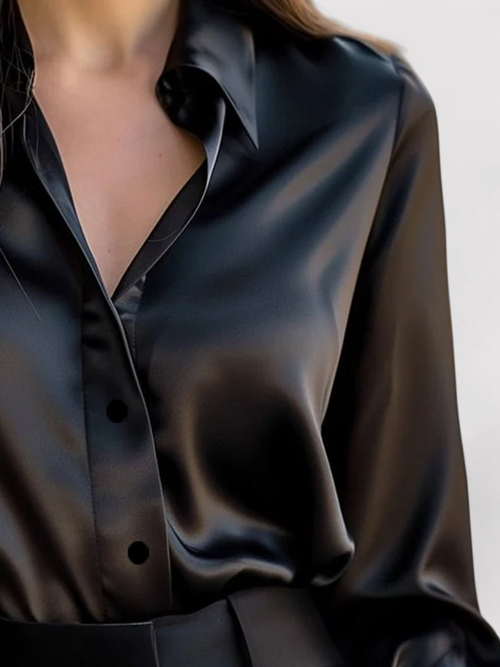 Satin Long Sleeve Button Down Blouse Women