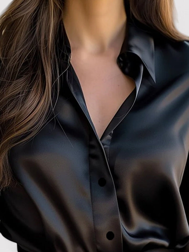 Satin Long Sleeve Button Down Blouse Women