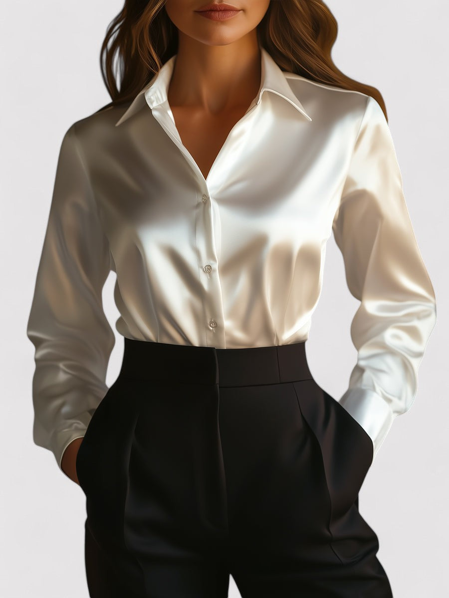 Satin Long Sleeve Button Down Blouse Women