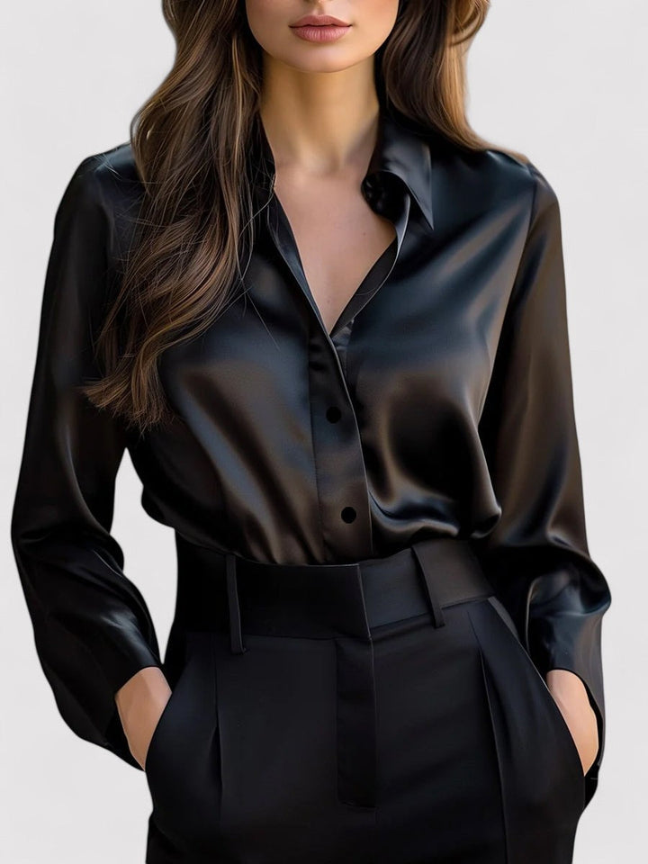 Satin Long Sleeve Button Down Blouse Women