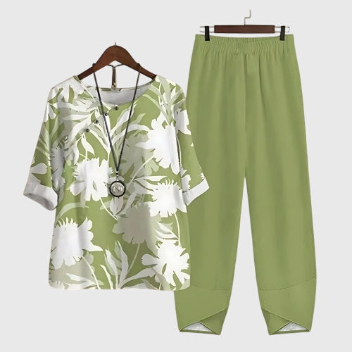 Comfortable Print Linen Top and Trouser Set Women