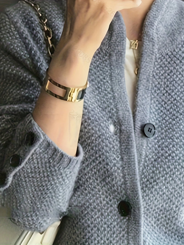 Genevieve | Women's Waffle Knit Button Cardigan with Patch Pockets