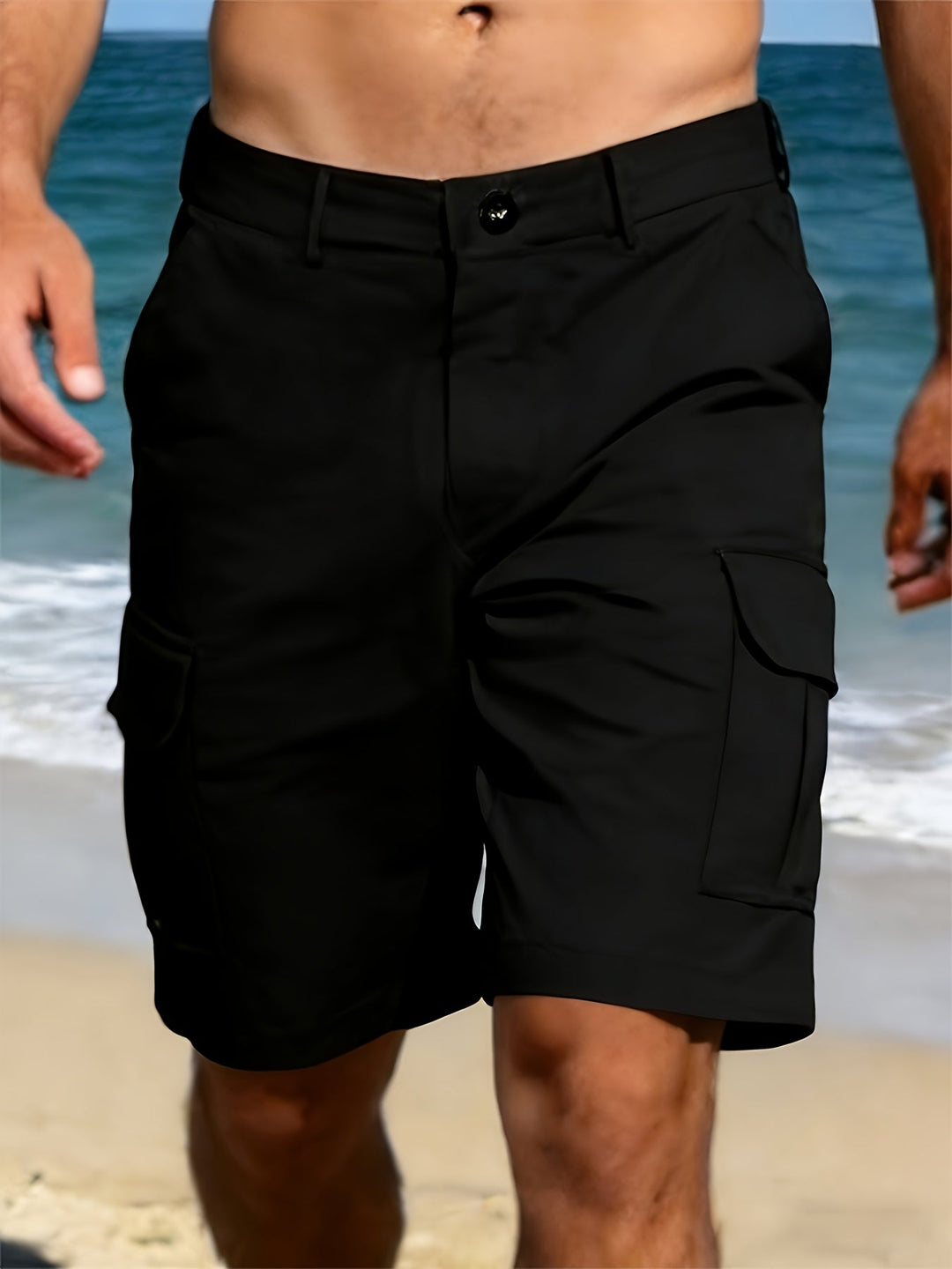 Flat Front Flap Pocket Belt Loop Relaxed Fit Mens Cargo Short