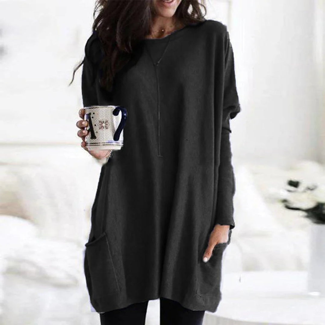 Perrine | Women's Oversized Batwing Crew Neck Tunic Sweater with Pockets