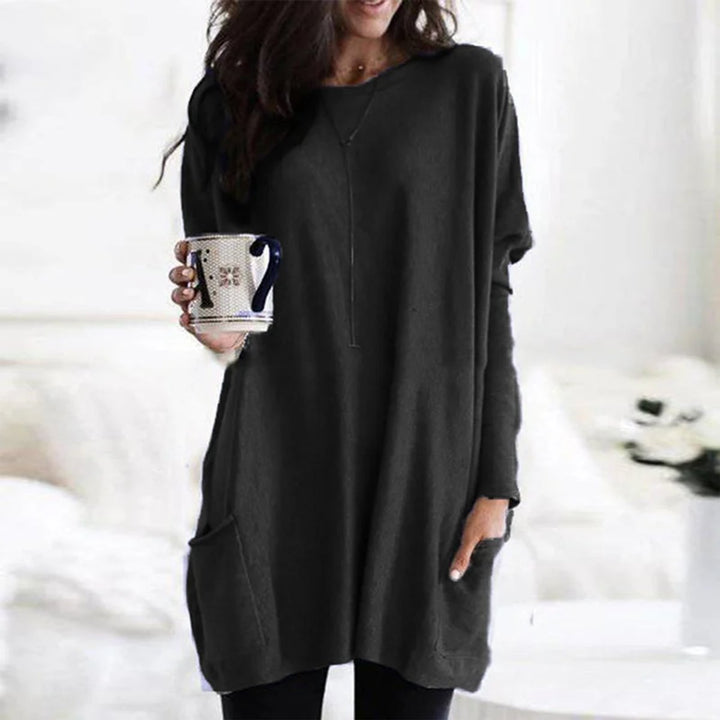 Perrine | Women's Oversized Batwing Crew Neck Tunic Sweater with Pockets