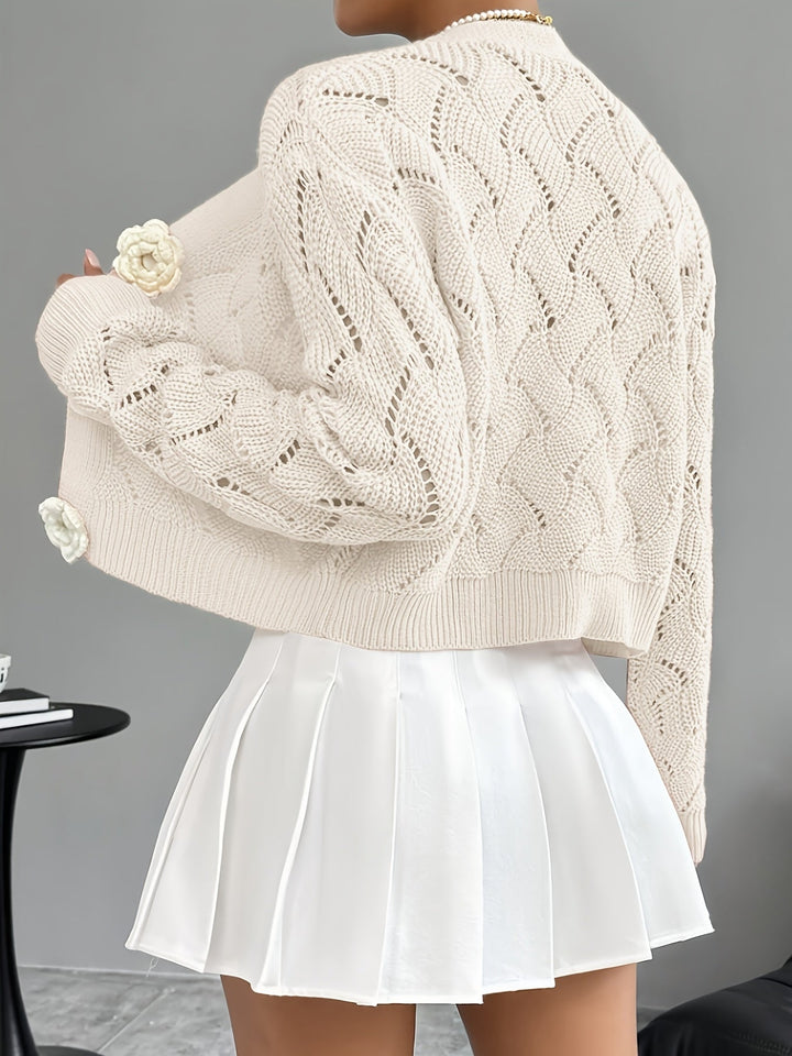Marigold | Women's Scalloped Crochet Cardigan with 3D Rose Buttons