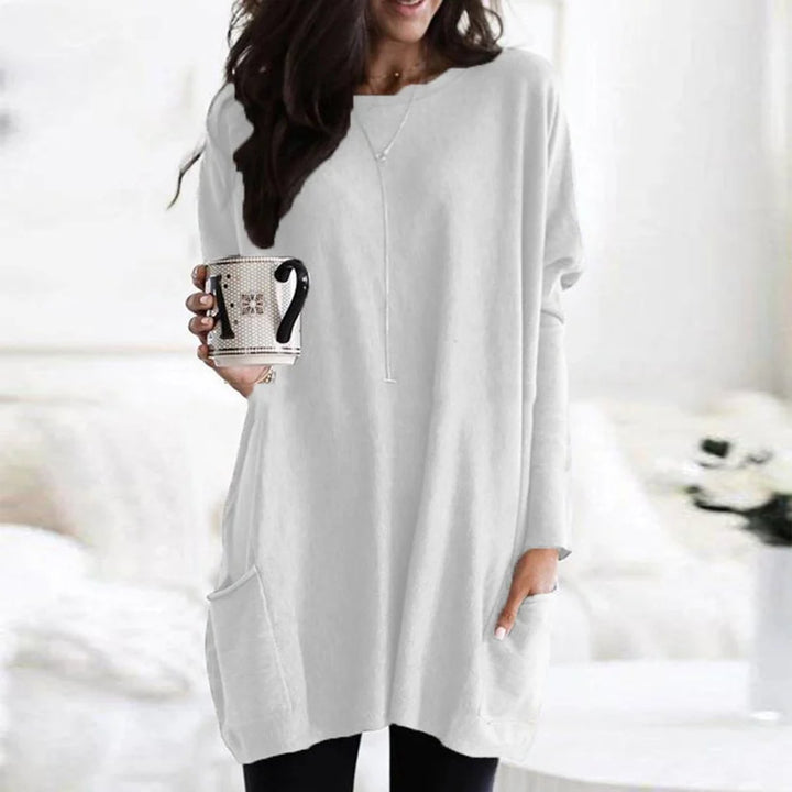 Perrine | Women's Oversized Batwing Crew Neck Tunic Sweater with Pockets