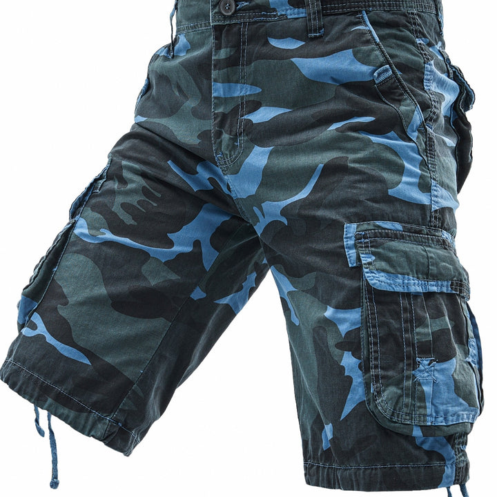 Camo Print Multi Pocket Drawstring Hem Relaxed Fit Mens Cargo Shorts