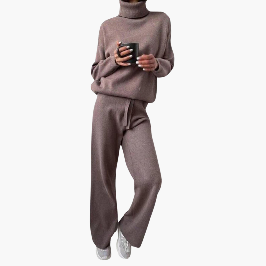 Cosette | Women's Drawstring Wide Leg Pants Turtleneck Loungewear Set