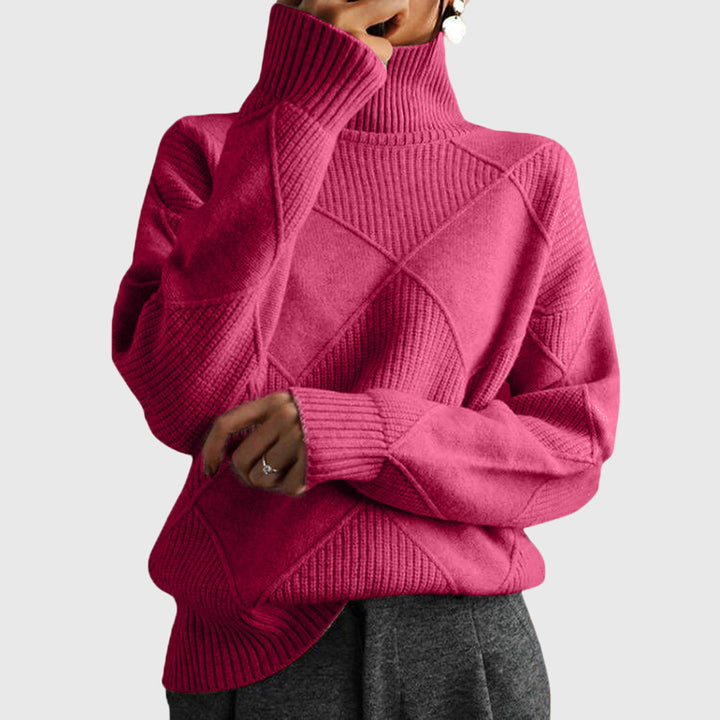 Beatrix | Women's Ribbed Roll Neck Sweater with Geometric Seaming