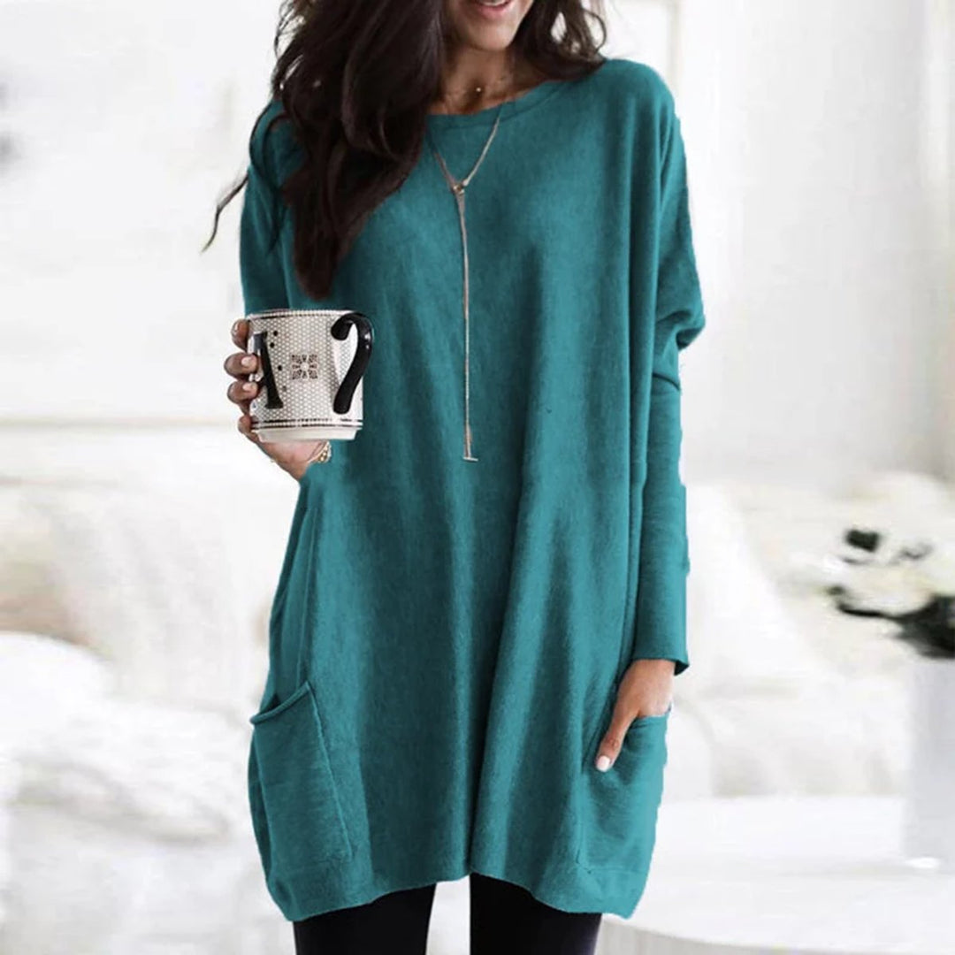 Perrine | Women's Oversized Batwing Crew Neck Tunic Sweater with Pockets