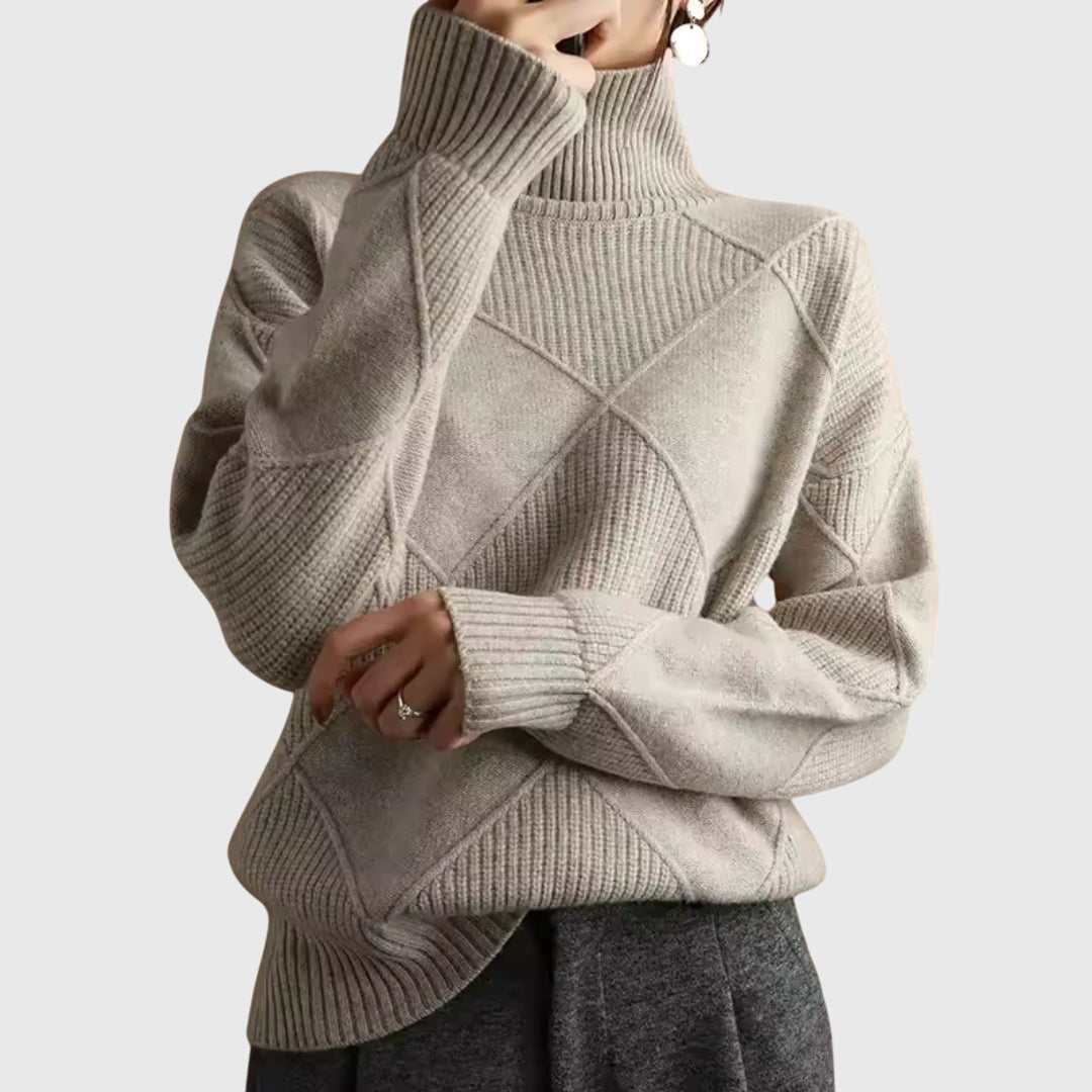 Beatrix | Women's Ribbed Roll Neck Sweater with Geometric Seaming