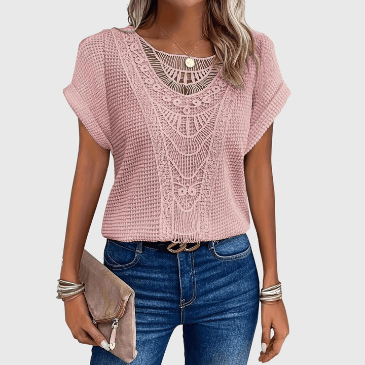 Crochet Lace Panel Knit Boho Top Women