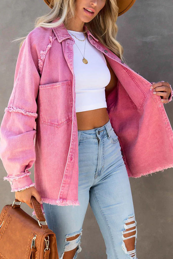 Josephine | Women's Frayed Hem Oversized Denim Shirt Jacket