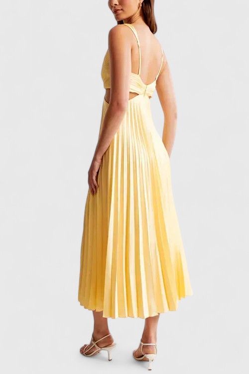 Elegant Strappy Pleated Midi Dress Cut Out Waist