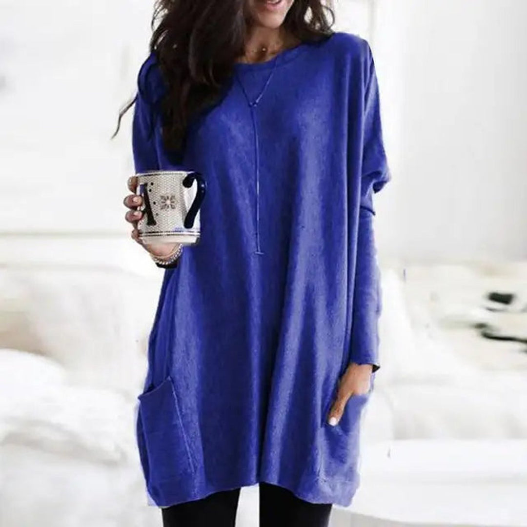 Perrine | Women's Oversized Batwing Crew Neck Tunic Sweater with Pockets