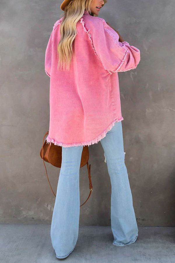 Josephine | Women's Frayed Hem Oversized Denim Shirt Jacket