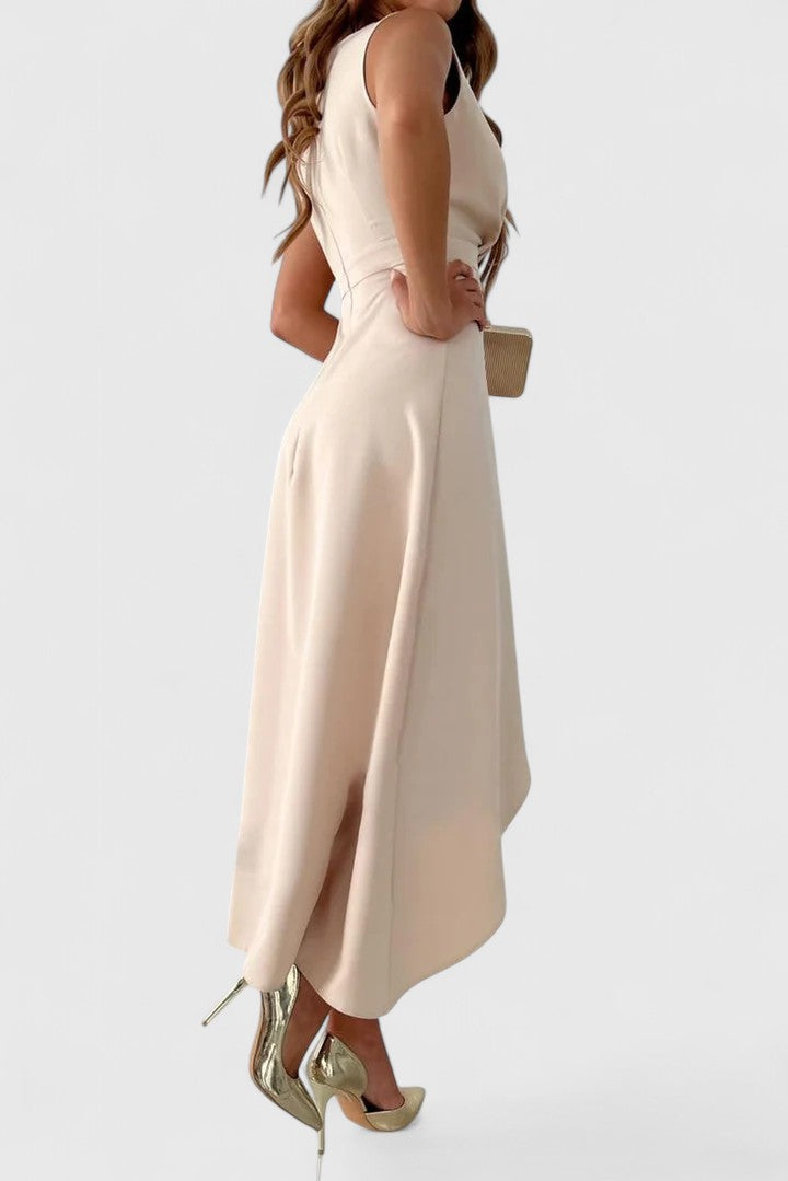 Sleeveless Wrap Midi Dress Tie Waist Elegant
