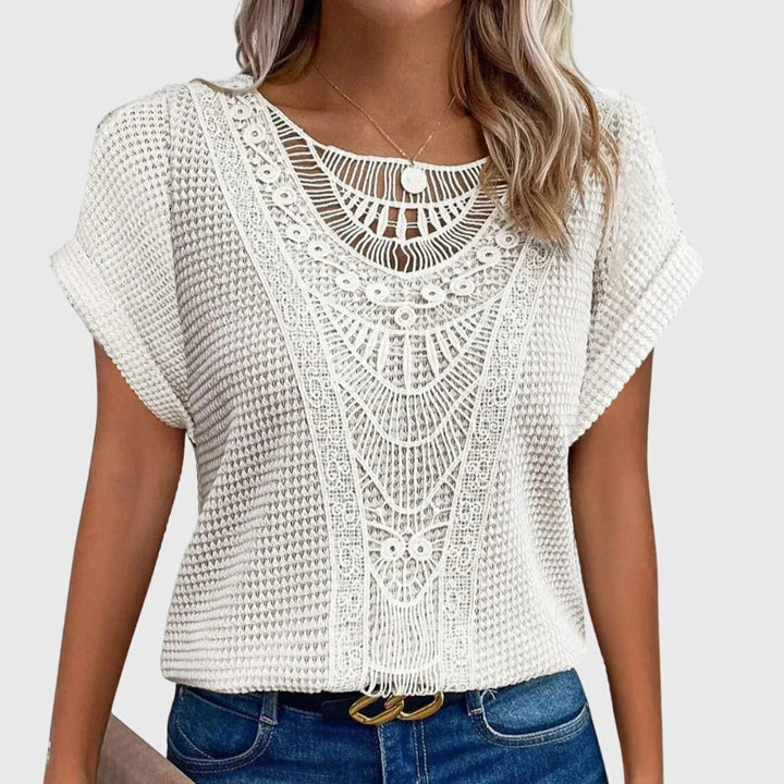 Crochet Lace Panel Knit Boho Top Women