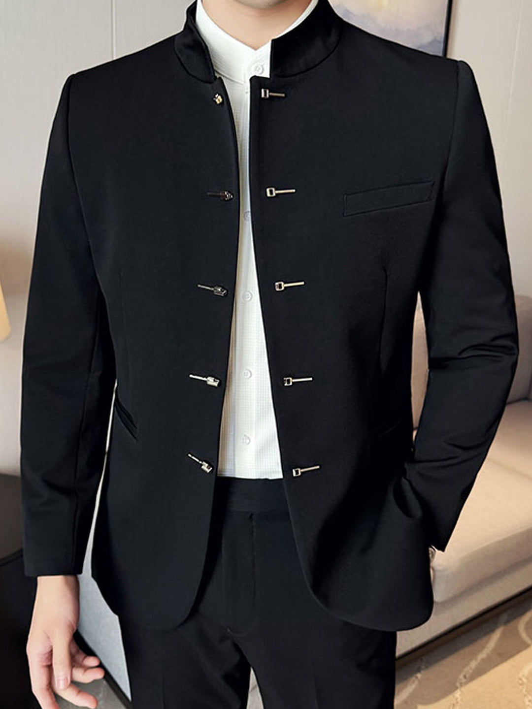 Barnaby | Men's Frog-Clasp Stand Collar Jacket