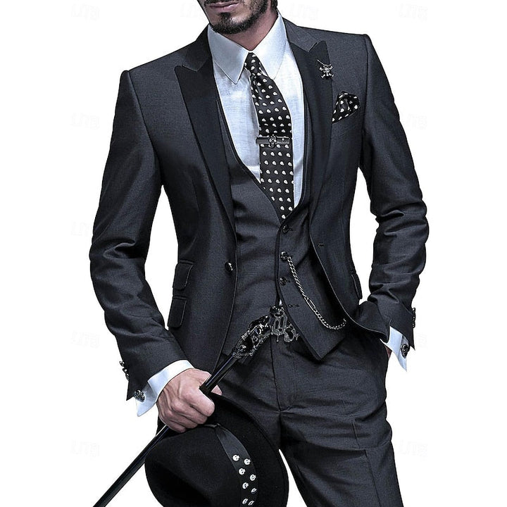 Contrast Lapel Three Piece Men's Slim Fit Occasion Suit