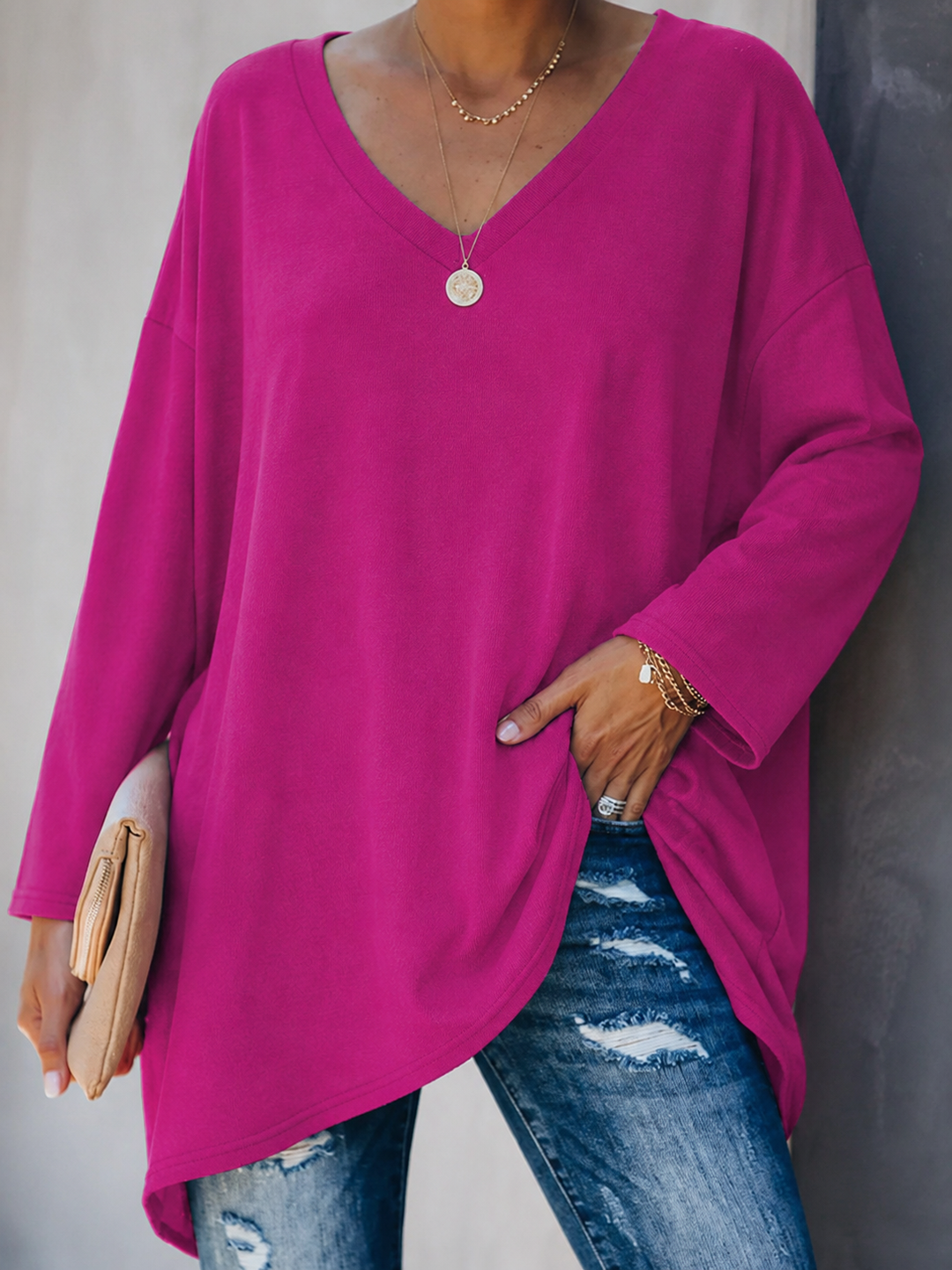 Odessa | Women's Relaxed V-Neck Oversized Tunic Top