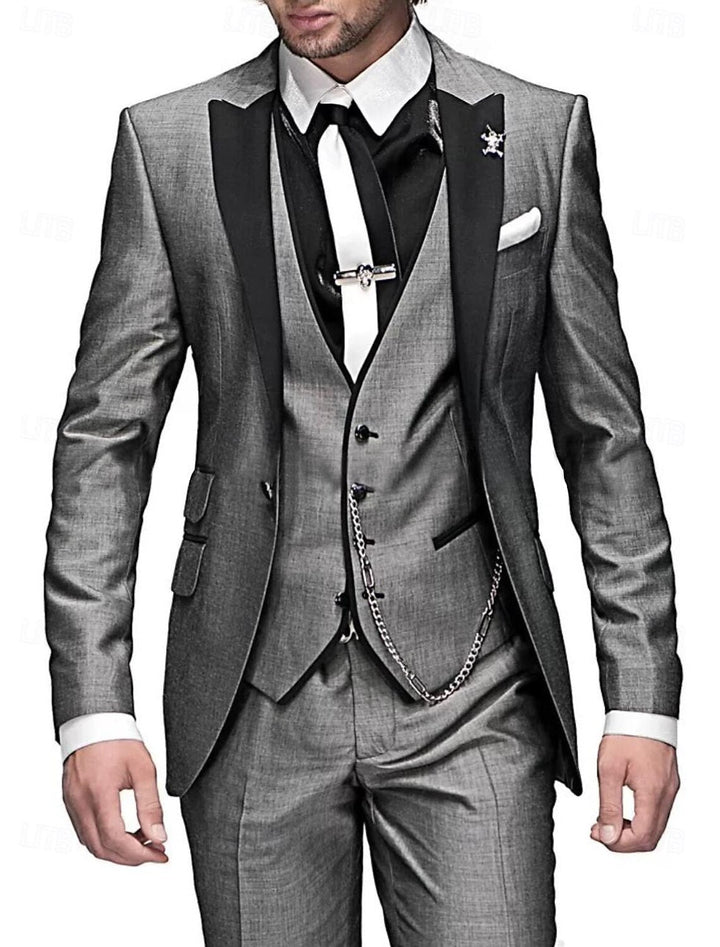 Contrast Lapel Three Piece Men's Slim Fit Occasion Suit