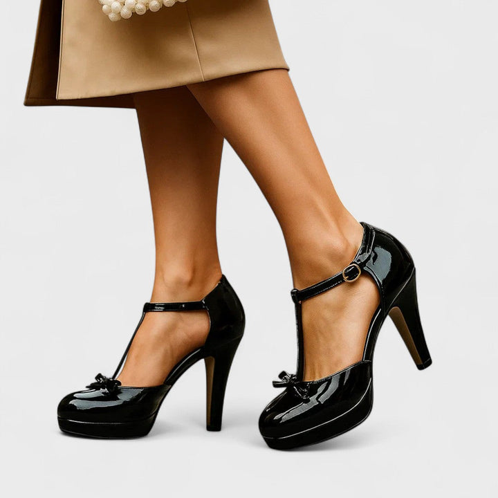 Elegant Bow Detail T-Bar Platform Heels Women