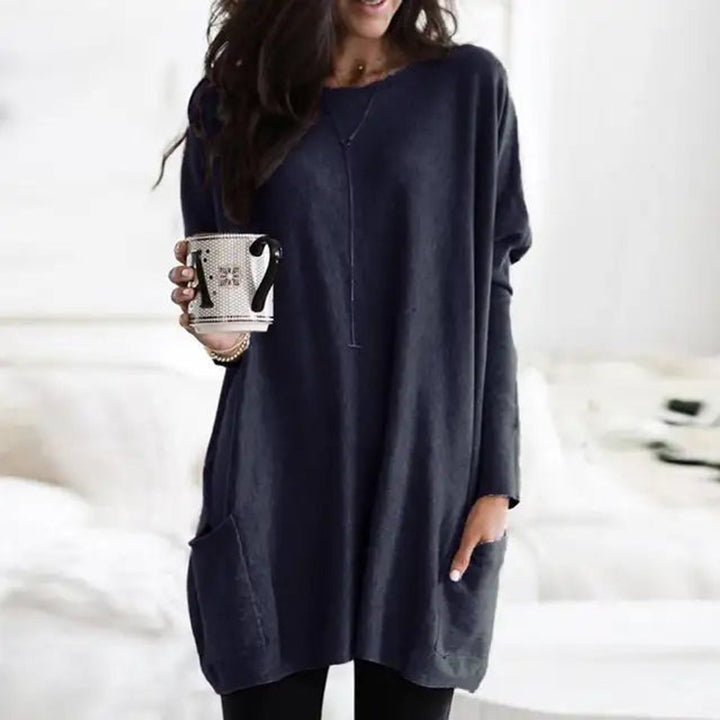 Perrine | Women's Oversized Batwing Crew Neck Tunic Sweater with Pockets
