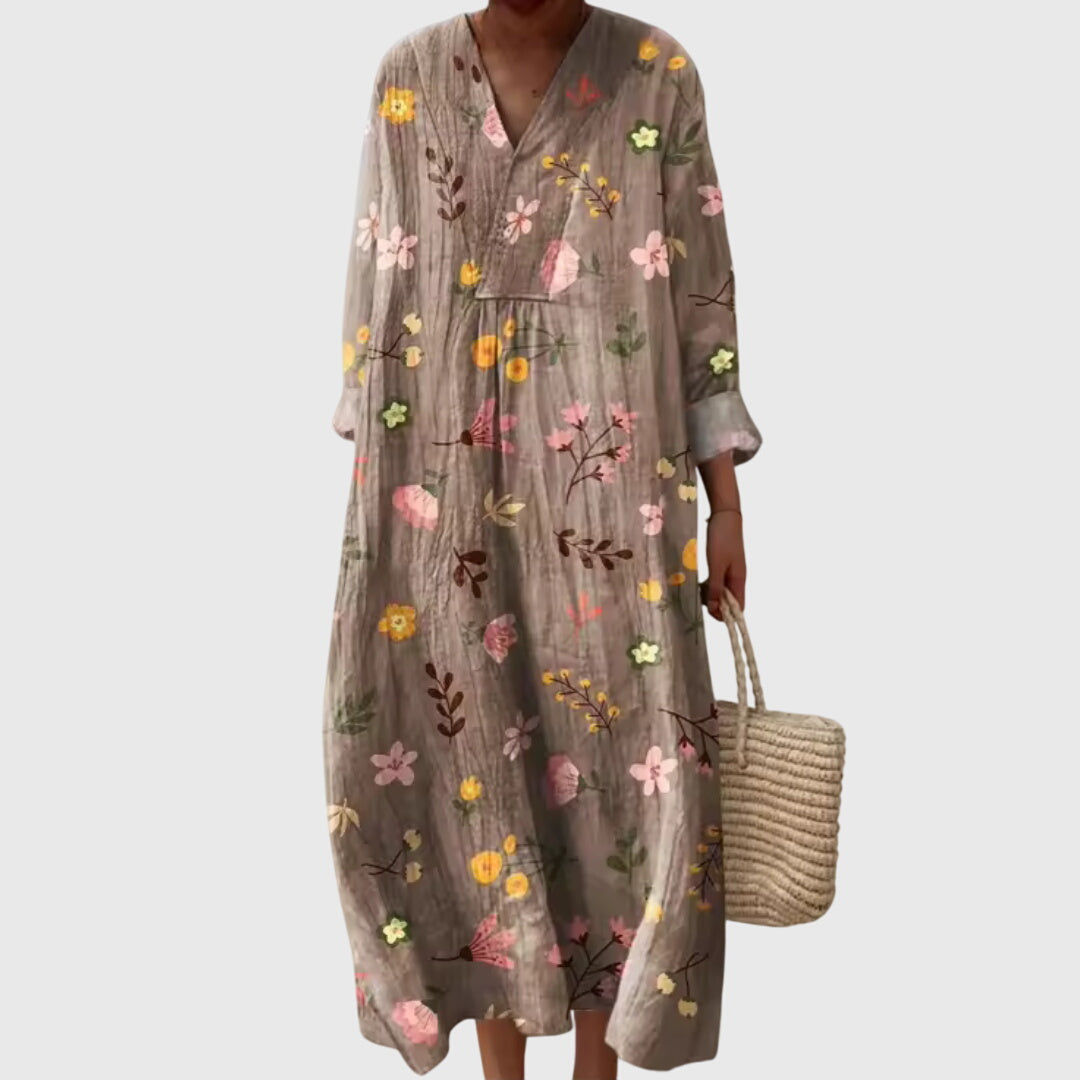 V Neck Geometric Maxi Dress Loose Fit