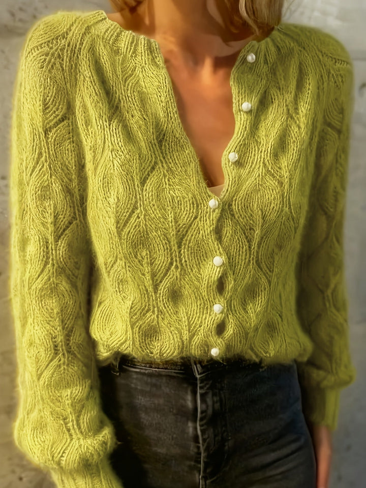 Aurelie | Women's Fuzzy Textured Pearl Button Cardigan