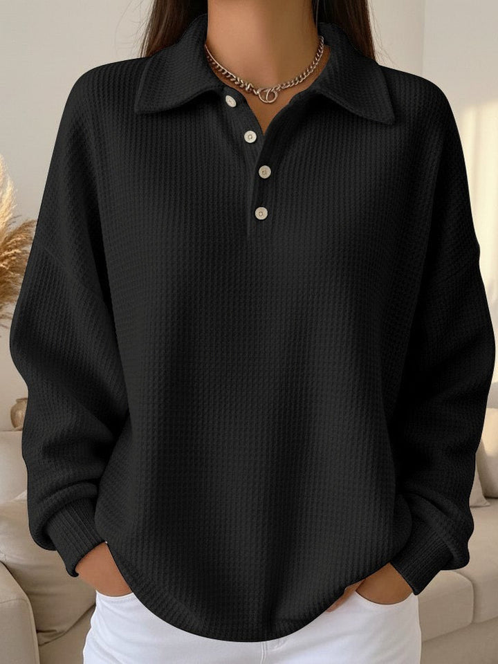 Coraline | Women's Oversized Waffle Knit Polo Collar Sweater